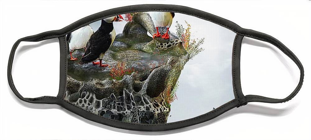 Bird Face Mask featuring the digital art Life on the Ledge by Merrilee Soberg