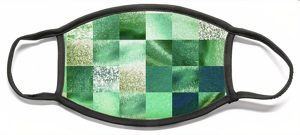 Quilt Face Mask featuring the painting Light Green Watercolor Squares Art Mosaic Quilt by Irina Sztukowski