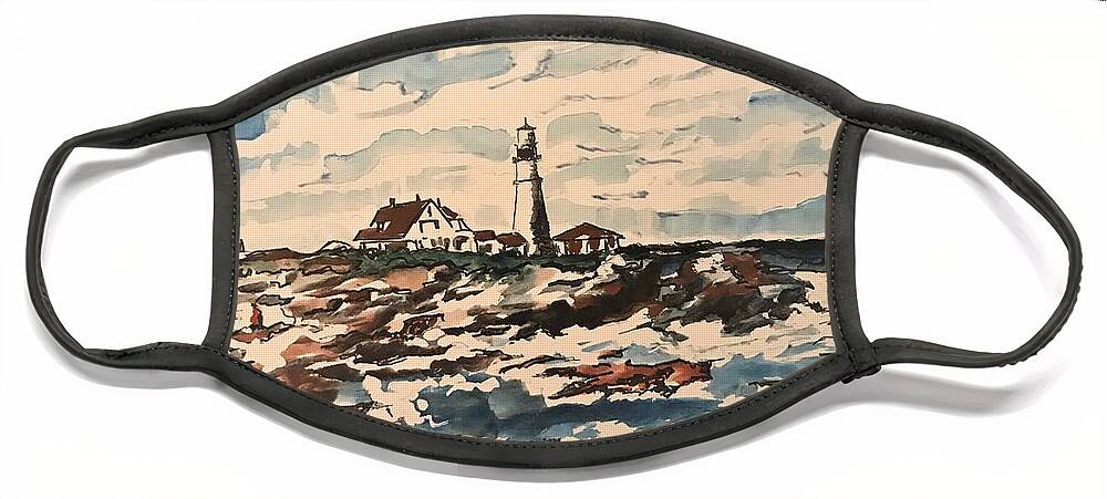  Face Mask featuring the painting Lighthouse by Angie ONeal