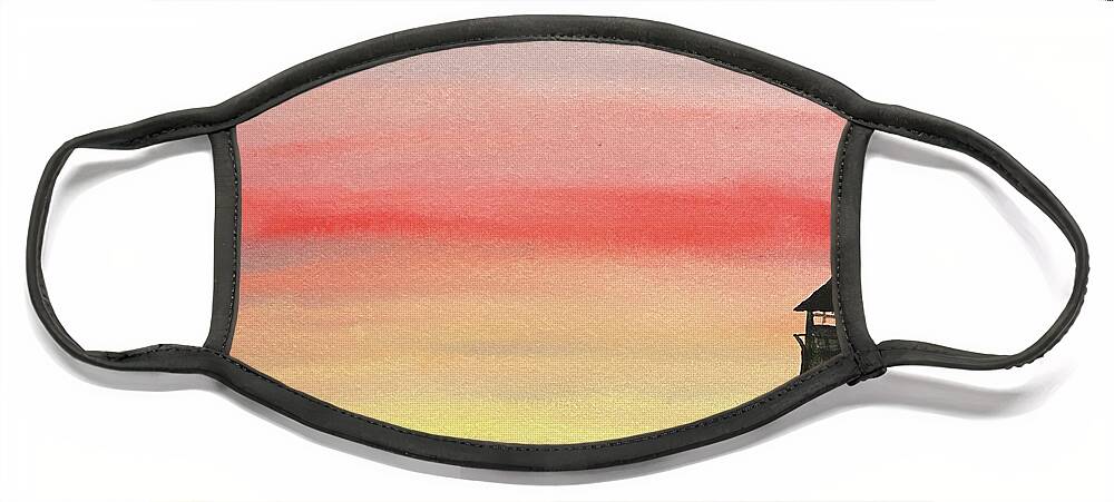 Sunset Face Mask featuring the painting Lighthouse at Sunset by Lisa Neuman
