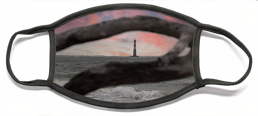 Morris Island Lighthouse Face Mask featuring the photograph Lighthouse Sunset - Morris Island Lighthouse by Dale Powell