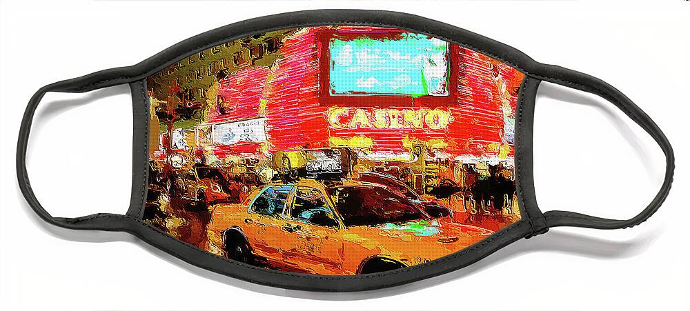 Fremont Casino Face Mask featuring the digital art Lights and Action on Fremont Street Experience Las Vegas by Tatiana Travelways