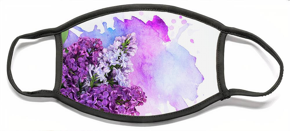 Lilac Face Mask featuring the photograph Lilac flowers on watercolor by Anastasy Yarmolovich