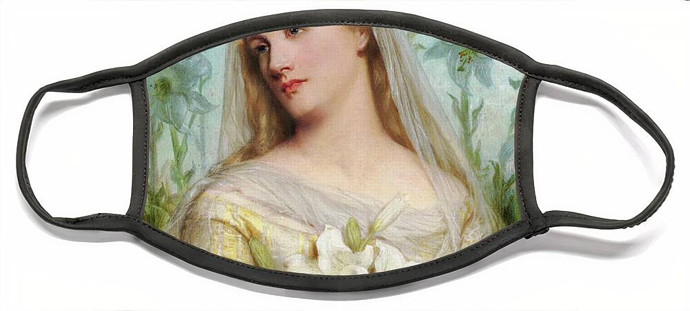 Lillies Face Mask featuring the painting Lillies by Gustav Pope by Rolando Burbon