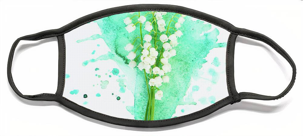 Lilly Of The Valley Face Mask featuring the photograph Lilly of the valley on watercolor by Anastasy Yarmolovich