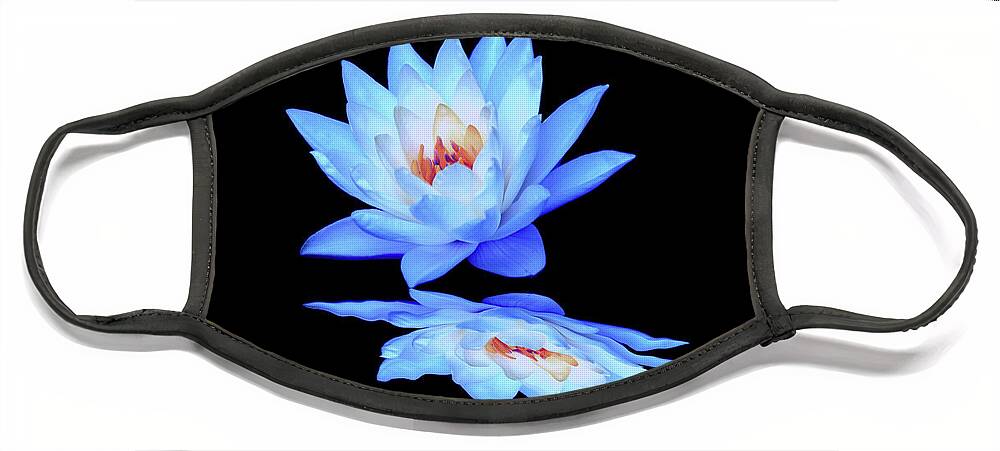 Water Lily; Water Lilies; Lily; Lilies; Flowers; Flower; Floral; Flora; Blue; Blue Water Lily; Blue Flowers; Black; Pink; Digital Art; Photography; Painting; Simple; Decorative; Décor; Macro; Close-up Face Mask featuring the digital art LIly Blue Reflection by Tina Uihlein