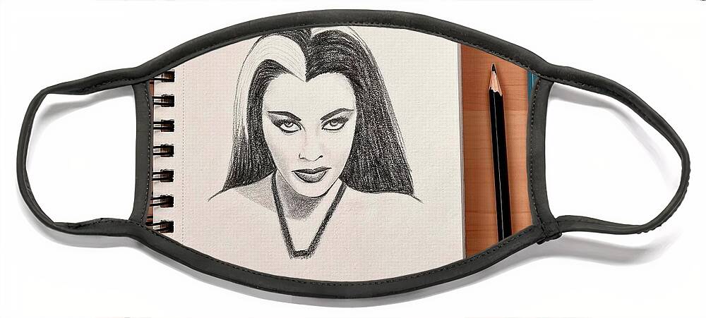  Face Mask featuring the drawing Lily Munster by Donna Mibus