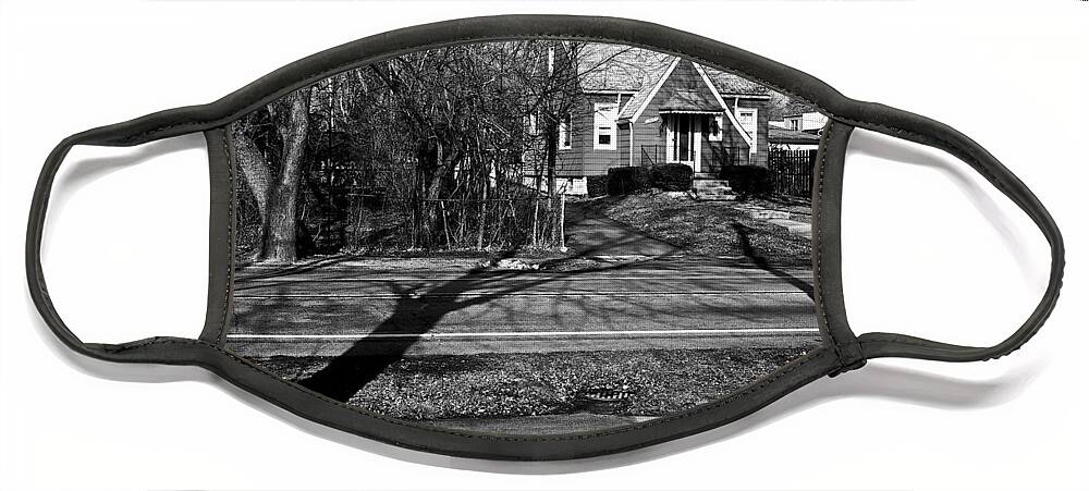 Black And White Face Mask featuring the photograph Lines and Shadows on the Street by Frank J Casella
