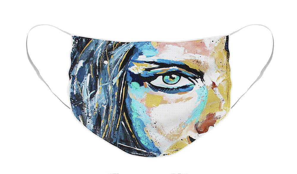 Lion Face Mask featuring the painting Lion Woman Painting by Kathleen Artist PRO