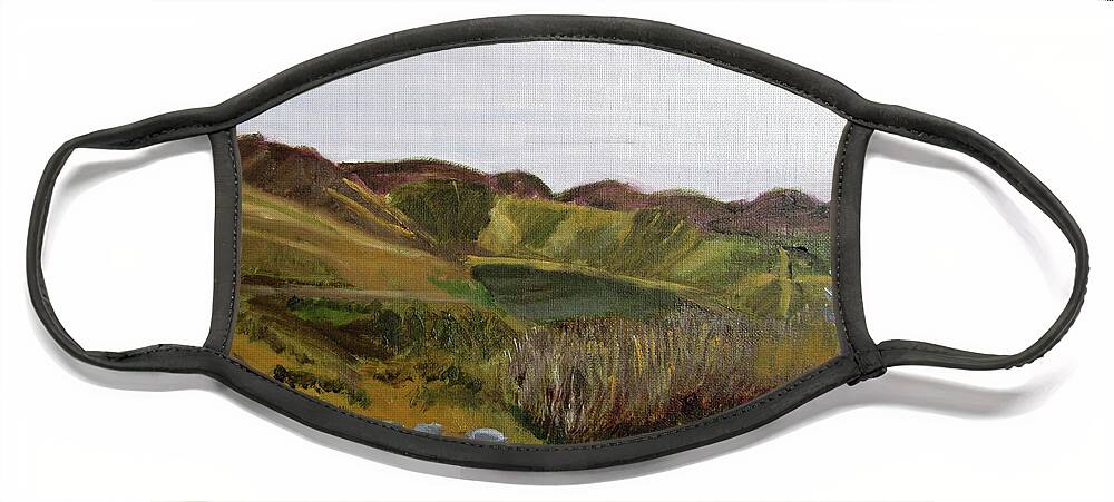 Utah Face Mask featuring the painting Little Dell Reservoir by Linda Feinberg