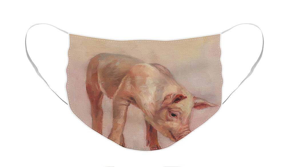 Pig Face Mask featuring the painting Little Pig by David Stribbling