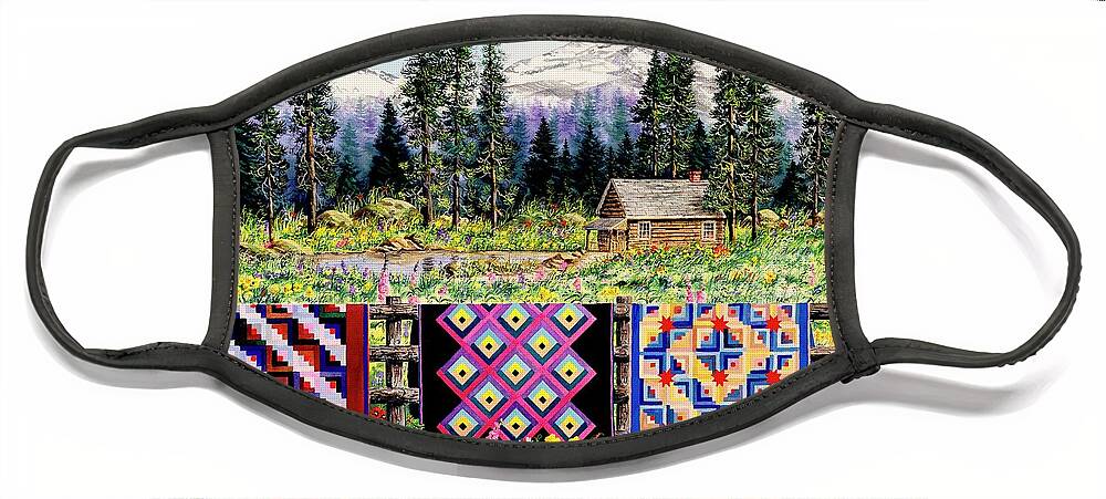 Mountains Face Mask featuring the painting Log Cabin Quilts by Diane Phalen