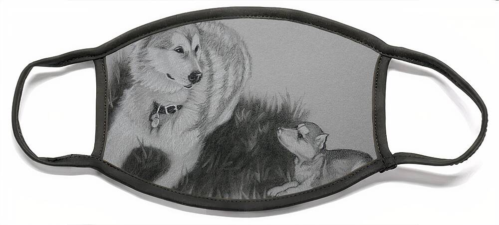 Dogs Face Mask featuring the drawing Loki and the pup by Todd Cooper