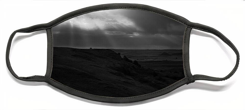 Lone Bison On Dramatic Landscape Face Mask featuring the photograph Lone Bison On Dramatic Landscape by Dan Sproul