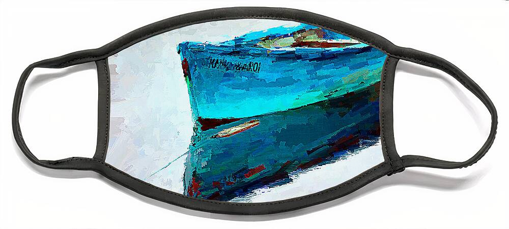 Lonely Face Mask featuring the digital art Lonely boat floating - digital painting by Tatiana Travelways