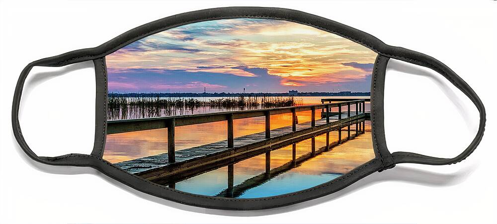 Clouds Face Mask featuring the photograph Long Wooden Dock by Debra and Dave Vanderlaan