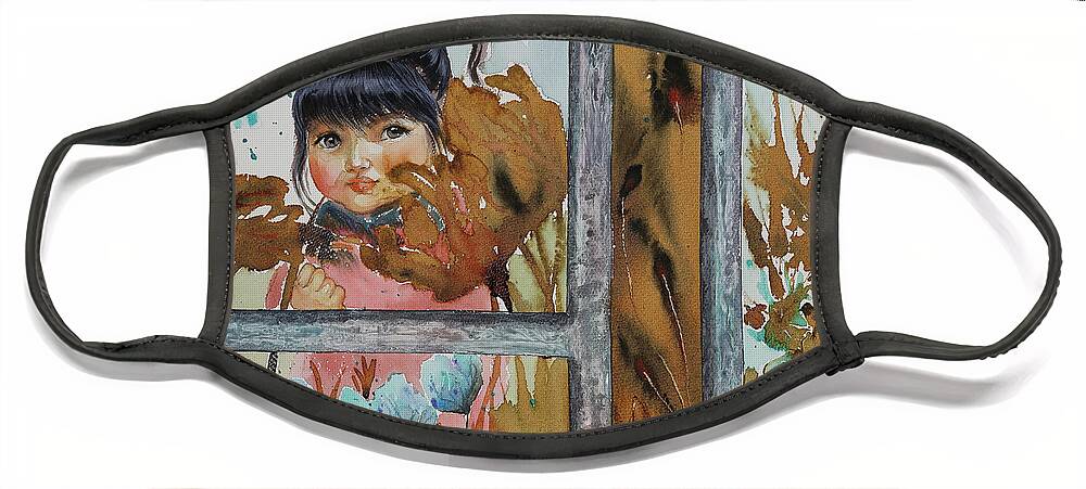 Look Out The Window Face Mask featuring the painting Look Out The Window by Munkhzul Bundgaa