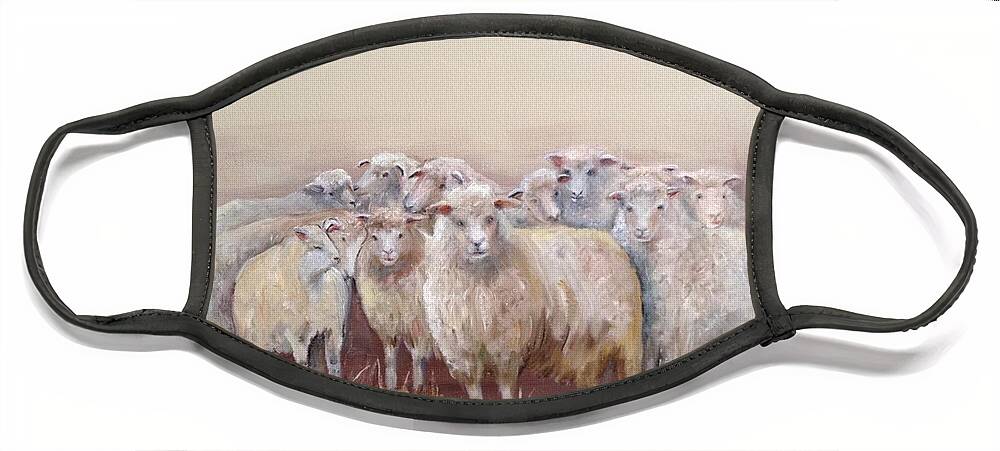 Sheep Face Mask featuring the painting Looking at You by Barbara Landry