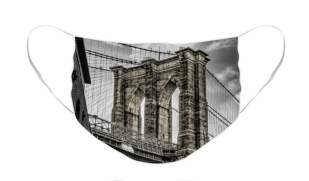 Bridge Face Mask featuring the photograph Looking Up at the Brooklyn Bridge by Nick Zelinsky Jr