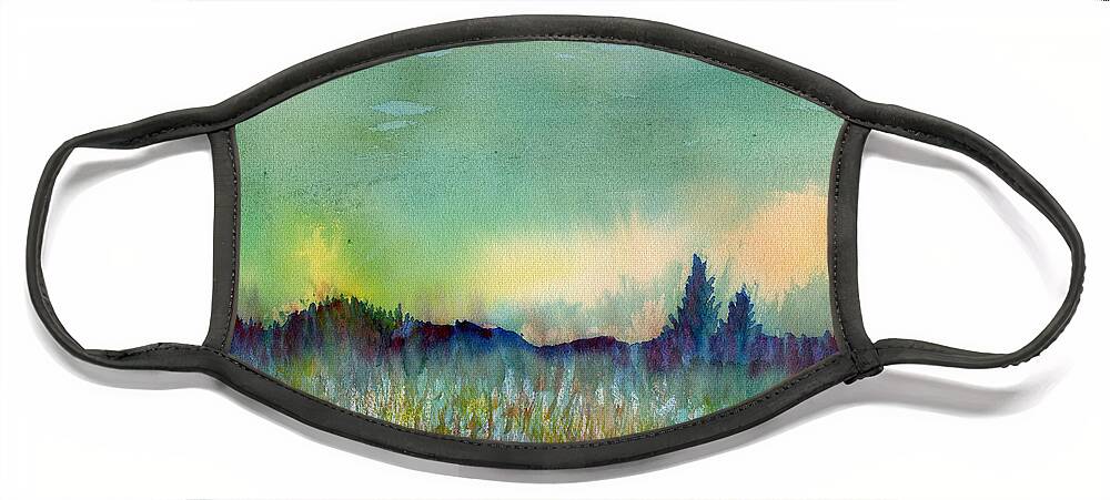 Watercolor Face Mask featuring the painting Looks like Rain by Tammy Nara