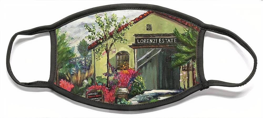 Lorenzi Face Mask featuring the painting Lorenzi Estate Winery by Roxy Rich