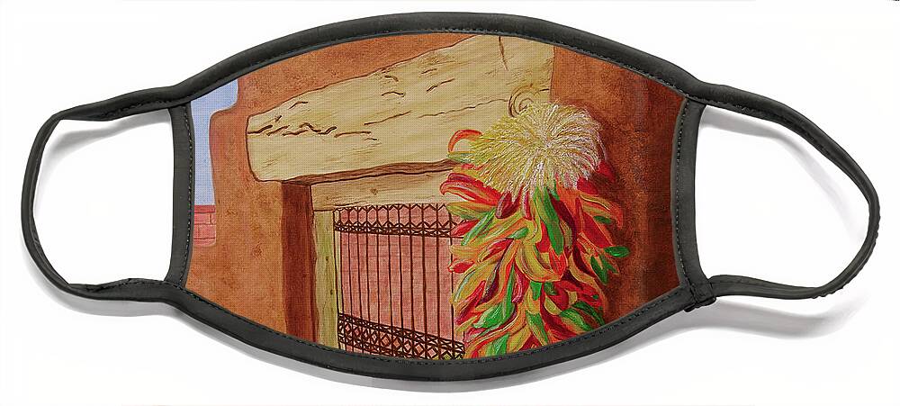 Southwest Face Mask featuring the painting Los Chiles by Donna Manaraze