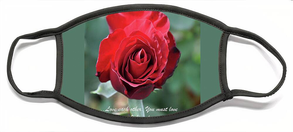 Red-rose Face Mask featuring the digital art Love Each Other Red Rose Bloom by Kirt Tisdale