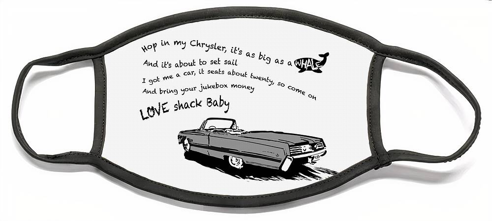 Petrolhead Face Mask featuring the digital art Love Shack Whale Classic Chrysler car, catchy song, funky design - Battleship Grey Edition by Moospeed Art