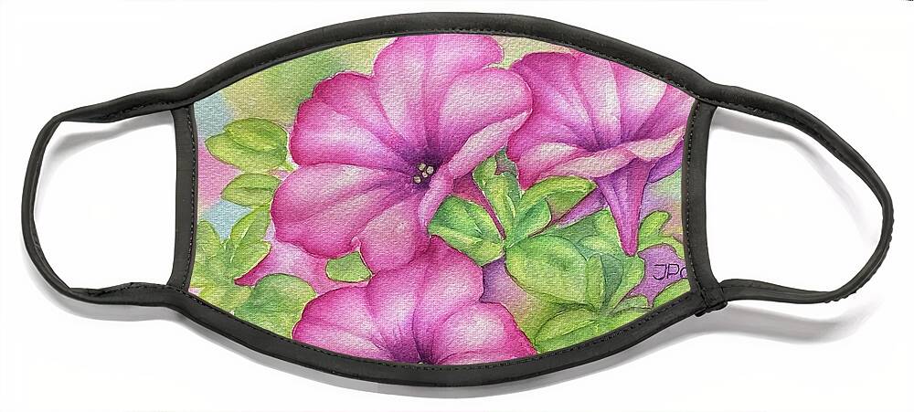 Pink Face Mask featuring the painting Lovely pink petunias by Inese Poga
