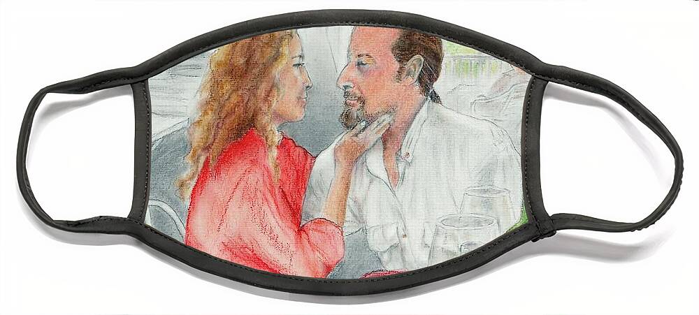 Romantic Couple Face Mask featuring the drawing Lovers' Gaze by Jayne Somogy