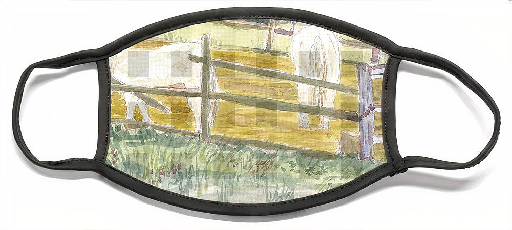 Annapolis Face Mask featuring the painting Lunchtime for Welsh Ponies by Maryland Outdoor Life
