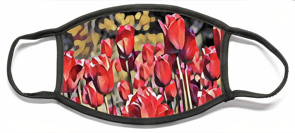 Floral Painting Face Mask featuring the digital art Luscious Red Tulips by Mary Gaines
