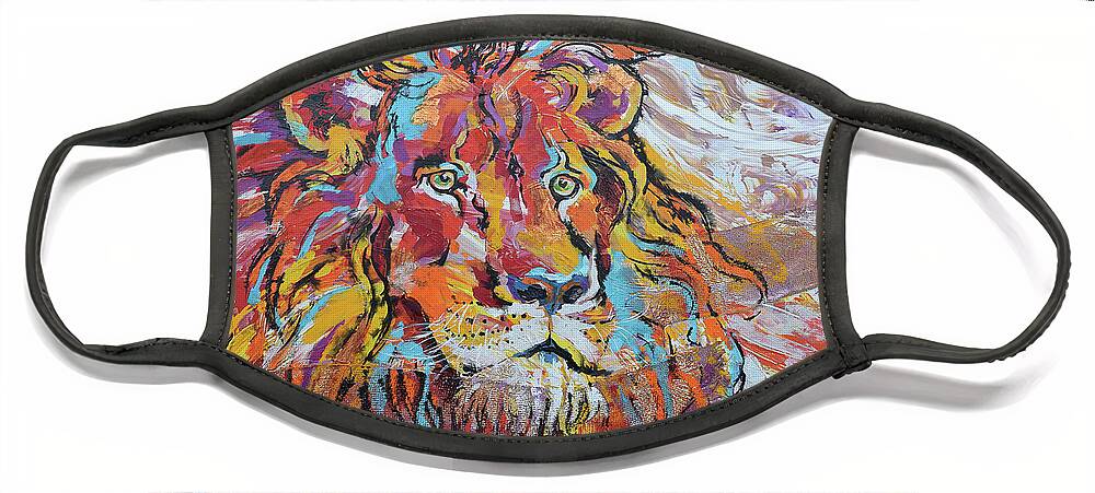 Lion Face Mask featuring the painting Majestic Lion by Jyotika Shroff