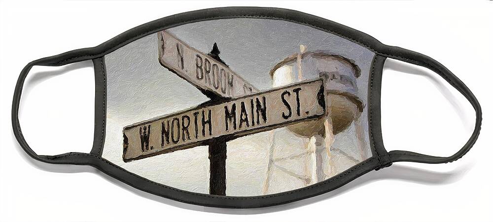 Water Tower Face Mask featuring the photograph Main Street in Waxhaw by Carolyn Ann Ryan