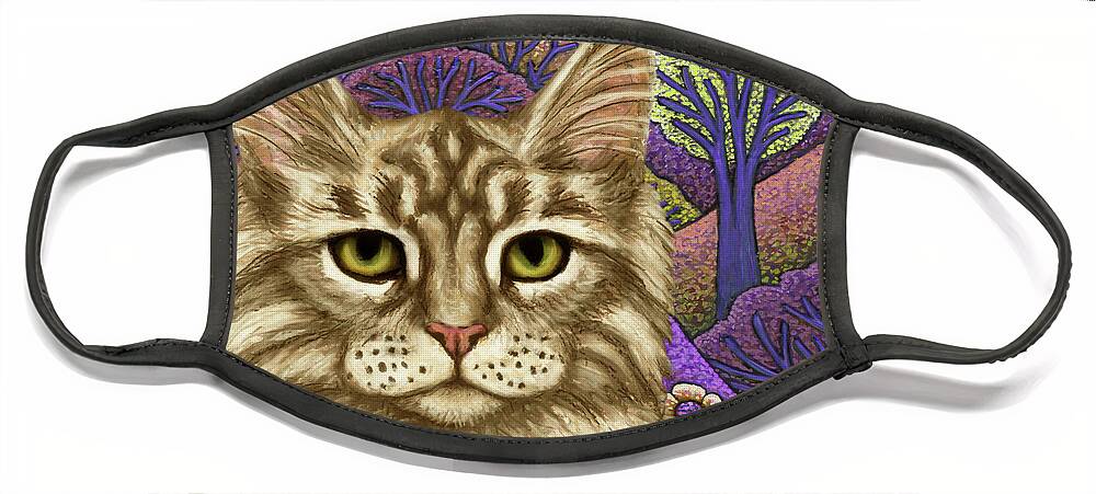 Maine Coon Face Mask featuring the painting Maine Coon Fantasy Adventure by Amy E Fraser