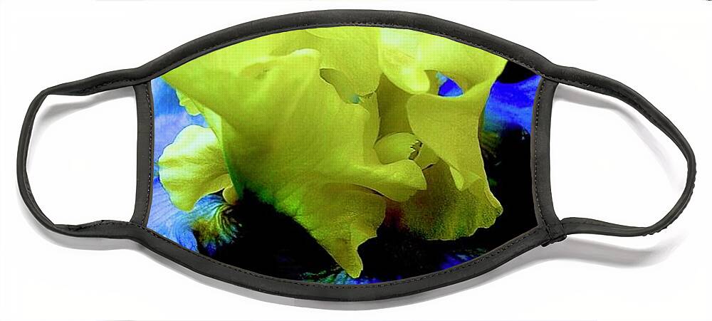 Bearded Iris Face Mask featuring the digital art Maize N Blue by Tammy Keyes