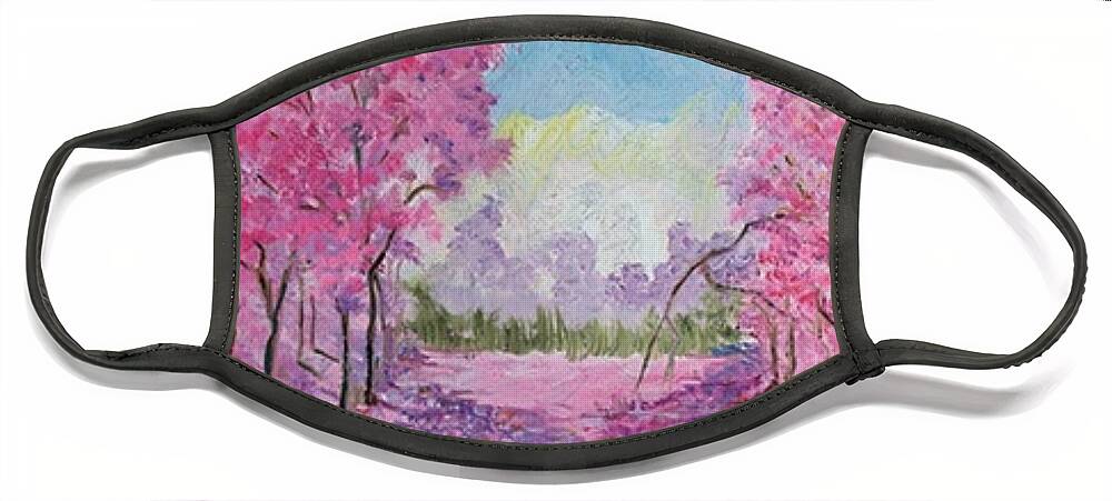 Landscape Face Mask featuring the painting Majestic morning by Julie TuckerDemps