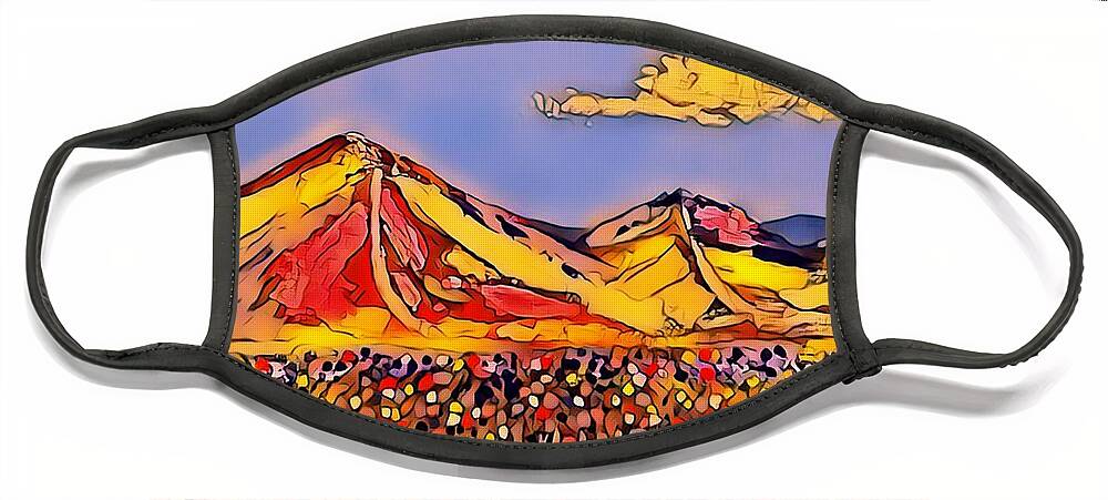 Landscape Face Mask featuring the mixed media Malvern Hills Revisited by Rusty Gladdish