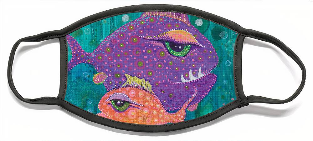Fish School Face Mask featuring the painting Fish School by Tanielle Childers