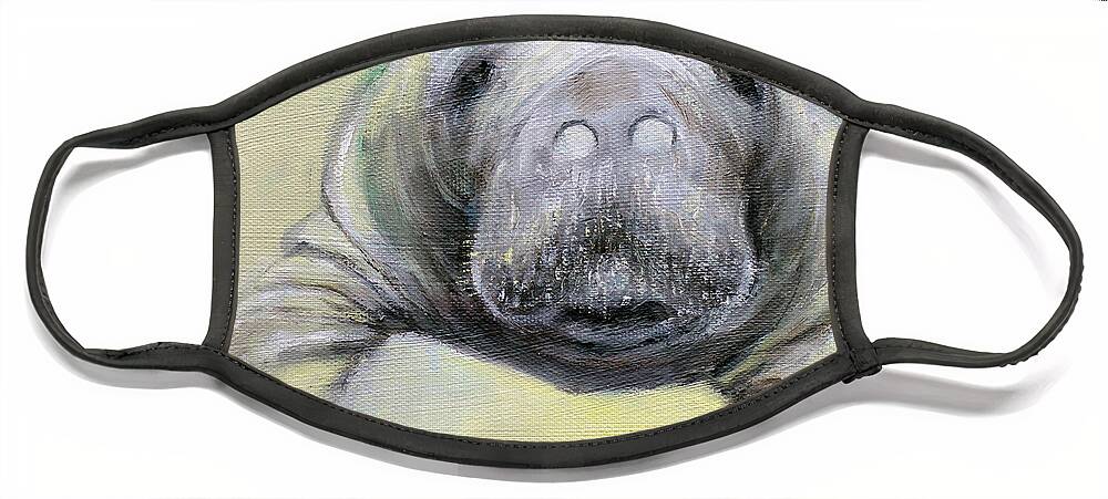Manatee Face Mask featuring the painting Manatee by Manami Lingerfelt