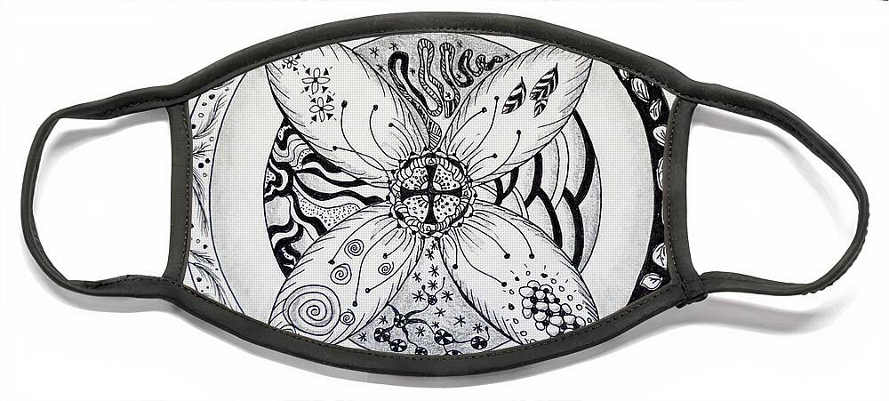 Circle Face Mask featuring the drawing Mandala by Jolly Van der Velden