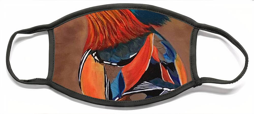  Face Mask featuring the painting Mandarin Duck-Fowl Play by Bill Manson