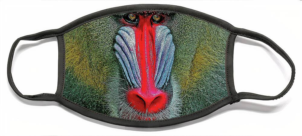 Baboon Face Mask featuring the digital art MANDRILL BABOON cps by Larry Linton