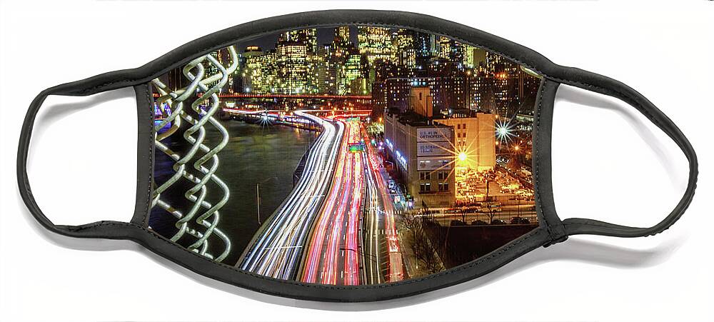 New York Face Mask featuring the photograph Manhattan At Night by Lev Kaytsner