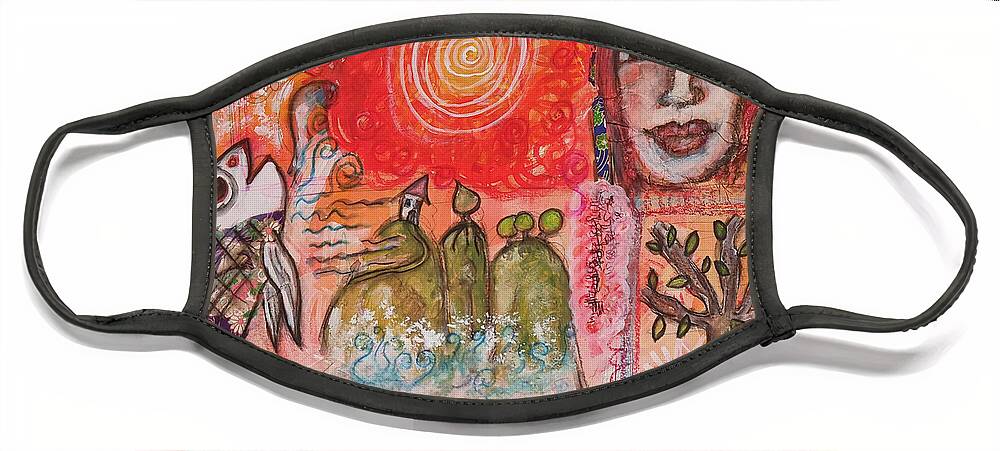Story Face Mask featuring the mixed media Many Stories within a Story by Mimulux Patricia No