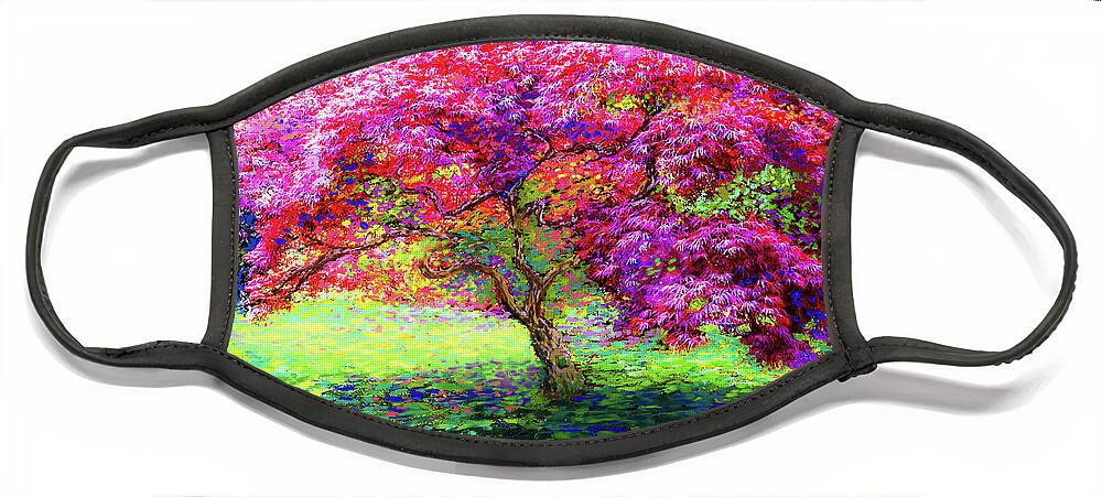 Landscape Face Mask featuring the painting Maple Tree Magic by Jane Small