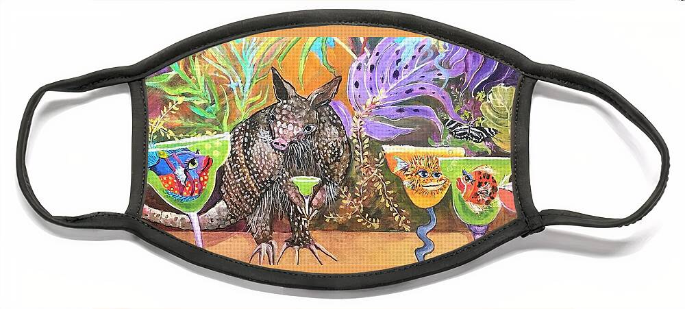 Armadillo Face Mask featuring the painting Margarita Time with Mr. Armadillo by Linda Kegley