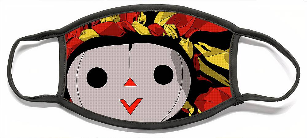 Mazahua Face Mask featuring the digital art Maria Doll yellow red by Marisol VB