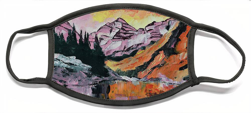 Landscape Face Mask featuring the painting Maroon Bells in Autumn by Mark Ross