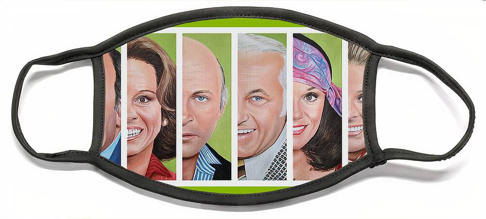 Mary Tyler Moore Show Face Mask featuring the painting Mary Tyler Moore Show - Set One by Vic Ritchey